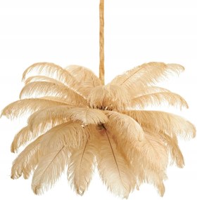 Havajská palmová lampa béžová Emu perie do loftovej obývačky nad stôl alebo dosku