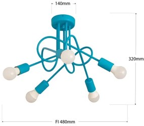 Detský prisadený luster OXFORD 5xE27/15W/230V modrá