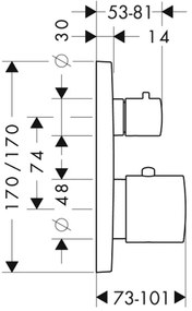 Axor Citterio M - Termostatická batéria pod omietku s uzatváracím ventilom, chróm 34705000