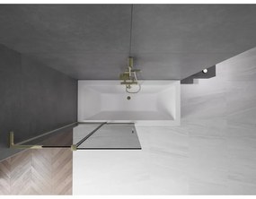 Mexen Velar L, 2-krídlová posuvná vaňová zástena 100 x 150 cm, 8mm šedé sklo, zlatá lesklá, 896-100-003-41-50