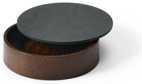 Antracitový/hnedý drevený/z eko kože úložný box s vekom/dekoratívny ø 11x3,5 cm Circle Nupo – LIND DNA