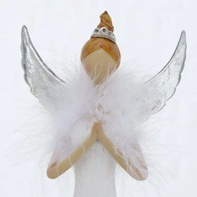 Dekorácia anjel Janine biely 1ks, 13x6x40 cm - S rukama v pase