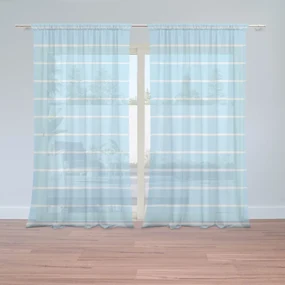 Sablio Záclony Biele linky na modrej: 2ks 150x250cm