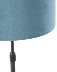 Stolná lampa čierna s modrým zamatovým tienidlom so zlatom 25 cm - Parte