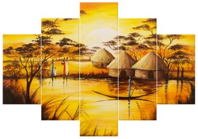 Gario Ručne maľovaný obraz Africká dedina - 5 dielny Rozmery: 100 x 70 cm