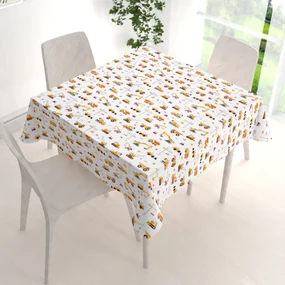 Biante Detský bavlnený štvorcový obrus Sandra SA-081 Nákladné autá a bágre na bielom 130x130 cm