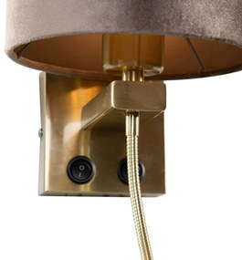 Nástenná lampa bronzová s tienidlom zo sivého zamatu 18 cm - Brescia Combi