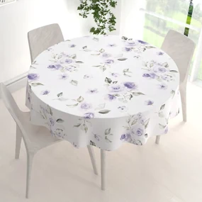Biante Teflónový okrúhly obrus TF-024 Fialové ruže na bielom Ø 90 cm