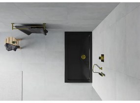 Mexen Flat, akrylátová sprchová vanička 140x70x5 cm SLIM, čierna, zlatý sifón, 40707014G