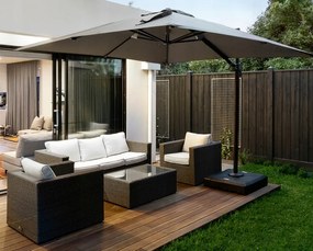 Sivý záhradný slnečník so stojanom 3 x 4 m