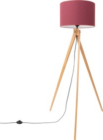 Stojacia lampa Natt, 1x bordové textilné tienidlo, drevo