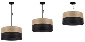 Light Home Závesné svietidlo Wood, 1x dýha zlatý dub/čierne PVCové tienidlo, (fi 40cm)