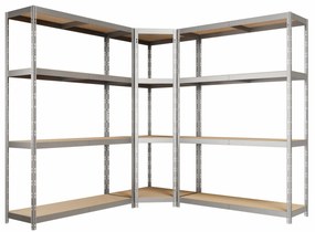Kovový regál CORNER BUDGET PACK 180x190x190x40 cm, 4x HDF polica, zinok