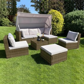 Ratanový sofa set so skladacou strieškou BELVEDERE - Hnedá / Sivá