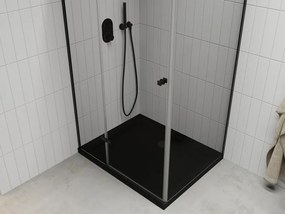 Mexen Roma, sprchovací kút s 1-krídlovými dverami 100 (dvere) x 80 (stena) cm, 6mm číre sklo, čierny profil, slim sprchová vanička 5cm čierna s čiernym sifónom, 854-100-080-70-00-4070B