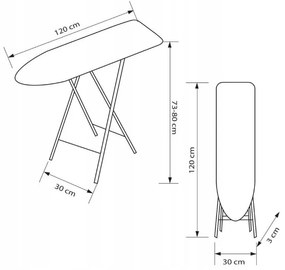 Erga Model TIRI, žehliaca doska 120x30x80 cm, MIX-strieborná, ERG-SEP-10PRASOTIRI11