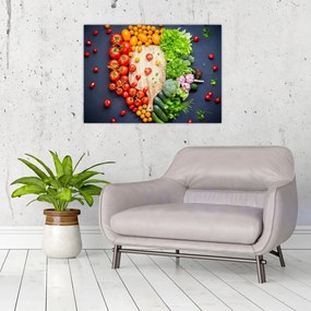 Sklenený obraz - Stôl plný zeleniny (70x50 cm)