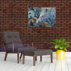 Sklenený obraz - Kone so zlatým pozadím (70x50 cm)