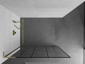 Mexen Kioto L, sprchová zástena Walk-In 100 x 200 cm, 8mm číre sklo čierny vzor, zlatý matný profil, 800-100-103-55-78