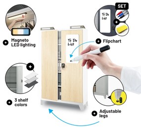 Kancelárska kovová skrinka na dokumenty JAN II, Eco Design: biela/dub sonoma