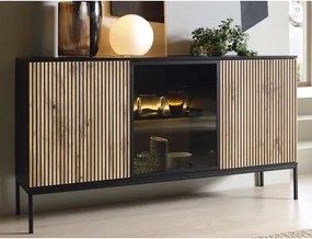 Široká skrinka Sento, čierna/dub wotan, s osvetlením%