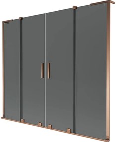 Mexen Velar L Duo, 2-krídlová posuvná vaňová zástena 170 x 150 cm, 8mm šedé sklo, ružové zlato, 896-170-003-42-60