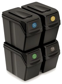 Odpadkové koše na triedený odpad, 4ks x 20l SORTIBOX SLIM - čierne