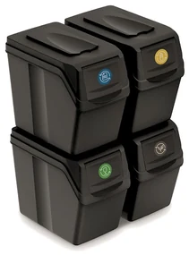Odpadkové koše na triedený odpad, 4ks x 20l SORTIBOX SLIM - čierne
