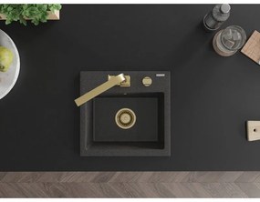Mexen Milo, 1-komorový granitový drez 435x410x171 mm a zlatá batéria Rita, čierna škvrnitá, 6505-76-670300-50