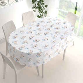 Biante Detský bavlnený oválny obrus Sandra SA-443 Modré žirafy na bielom 50x100 cm
