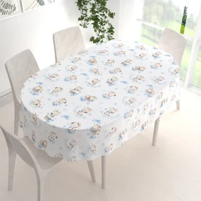 Biante Detský bavlnený oválny obrus Sandra SA-443 Modré žirafy na bielom 50x100 cm