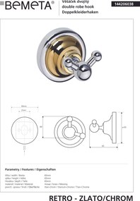 Bemeta Design RETRO gold-chrom: Háčik, dvojitý - 144206038