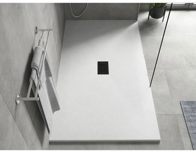 Mexen Hugo, obdĺžniková sprchová vanička SMC 150 x 100 cm, biela, čierna krytka, 42101015-B