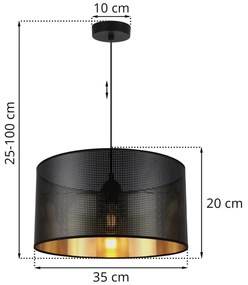 Závesné svietidlo Asti0, 1x čierne PVC tienidlo, (fi 35cm), g, b