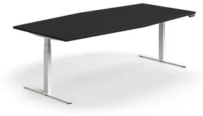 Nastaviteľný rokovací stôl QBUS, oválny, 2400x1200 mm, biely rám, čierna