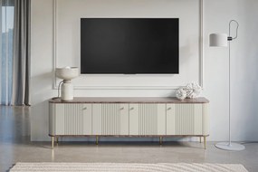 TV stolík Vespera 4D 187 cm - kašmírová / orech / zlaté nožičky