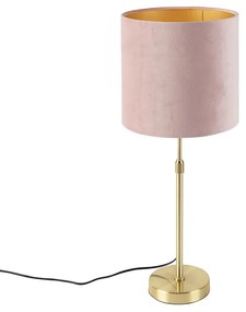 Stolná lampa zlatá/mosadzná s ružovým zamatovým tienidlom 25 cm - Parte