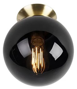 Stropné svietidlo v štýle Art Deco mosadz s čiernym sklom - Pallon