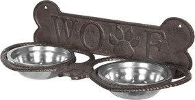 Misky pre psa v stojane s kosťou a nápisom Woof - 39*18*12 cm
