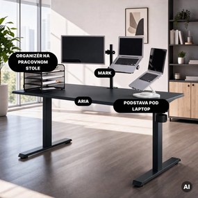 Elektrický stôl s reguláciou výšky ergonomický antracitový,1600x800 mm: ARIA
