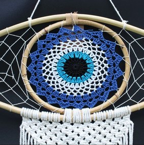 Ochranný Lapač Snov - Stredný - Macramé - Modrá / Biela / Čierna
