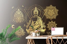 Samolepiaca tapeta zlatý meditujúci Budha - 450x300