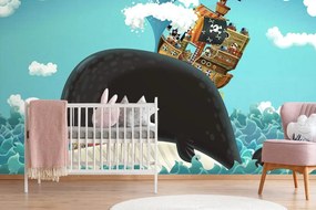 Tapeta plávajúca veľryba s pirátskou loďou