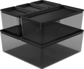 Goodhome 2. akosť - Sada úložných boxov do zásuvky s vekami, kúpeľňový organizér 5v1, KOROS BLACK - čierny