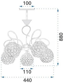 Toolight - Krištáľové závesné svietidlo 5xE27 60W 300750, chrómová, OSW-05687