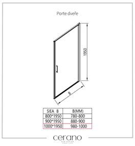 Cerano Porte, 1-krídlové sprchové dvere 100x195 cm, 8mm číre sklo, chrómový profil, CER-CER-413480