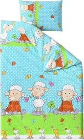 Krepové obliečky do postieľky OVEČKY modré Rozmer obliečky: 45 x 65 cm | 90 x 135 cm