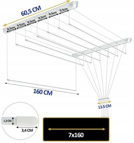 Erga Erga, stropný vešiak na sušenie bielizne 7x160 cm, biela, ERG-SEP-10SUSSUF1607P