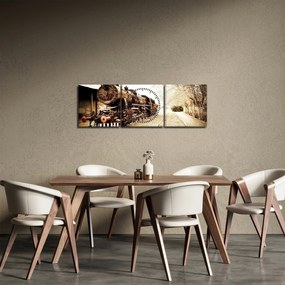 Obraz - Historická lokomotíva (s hodinami) (90x30 cm)