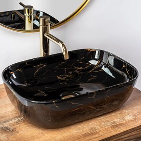 Rea Belinda Marble, umývadlo na dosku 47x34 cm, čierna lesklá-vzor Marble, REA-U8907